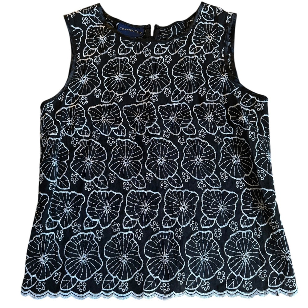 Charter Club Black‎ Floral Lace Sleeveless Top Women's Size M